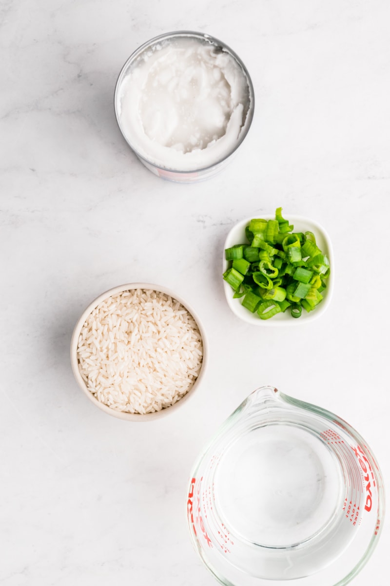 ingredients displayed for making coconut rice