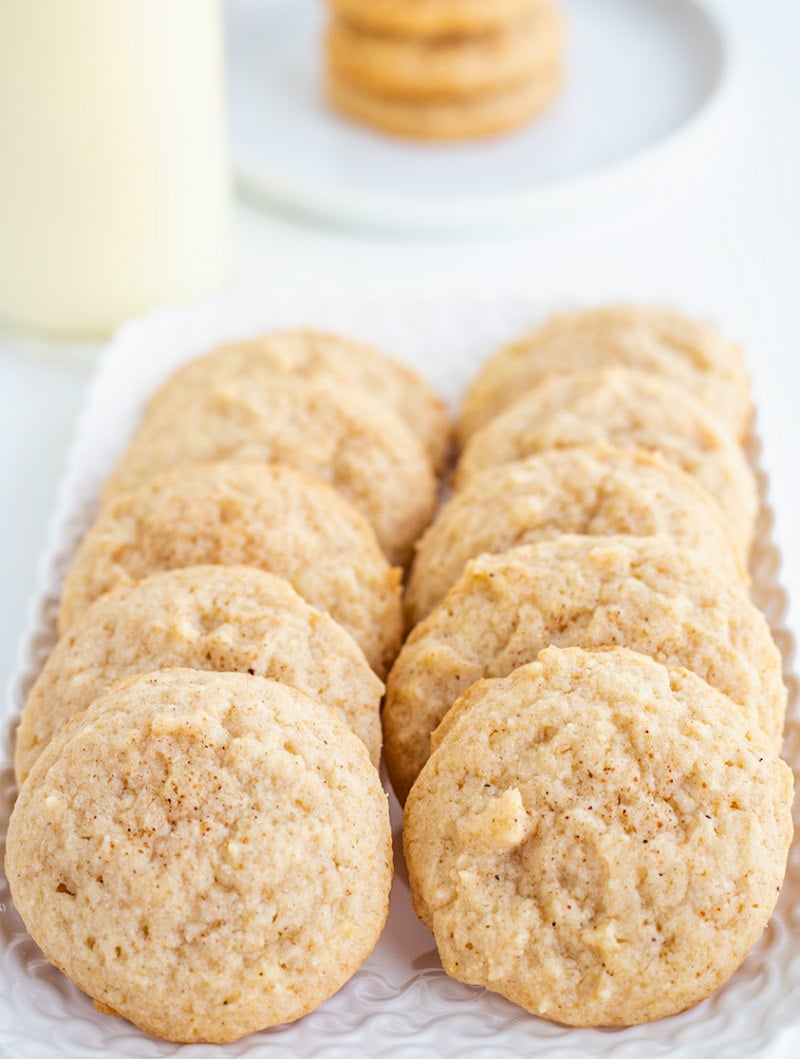 Eggnog Cookies displayed on white tray