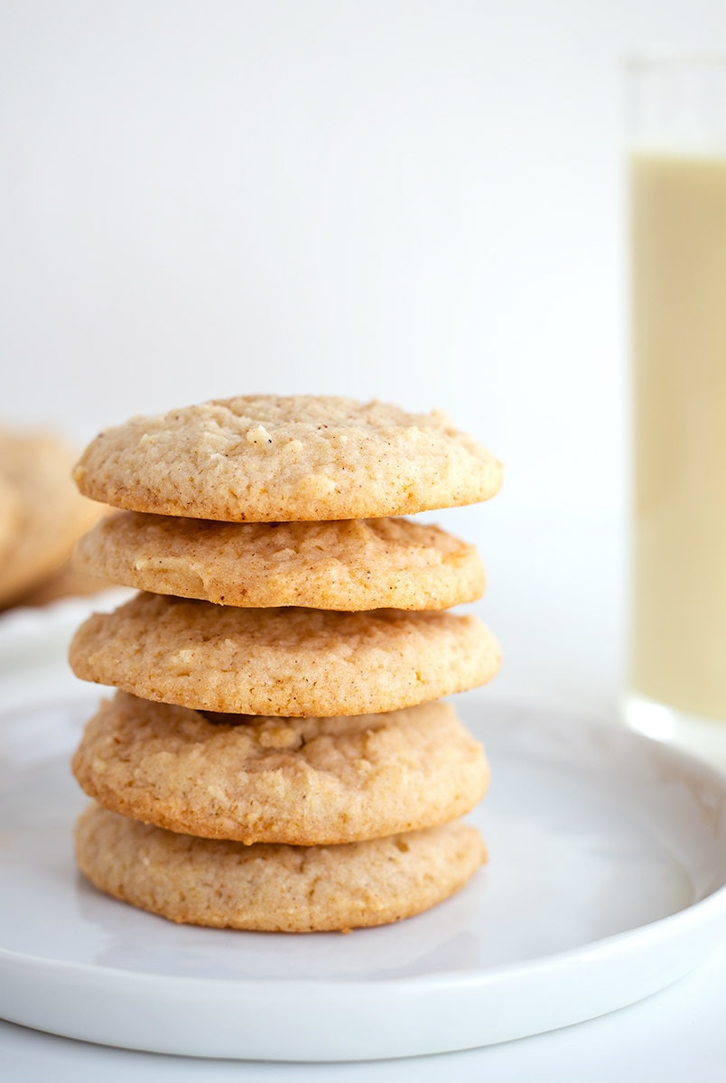 stack of Eggnog Cookies on white plate