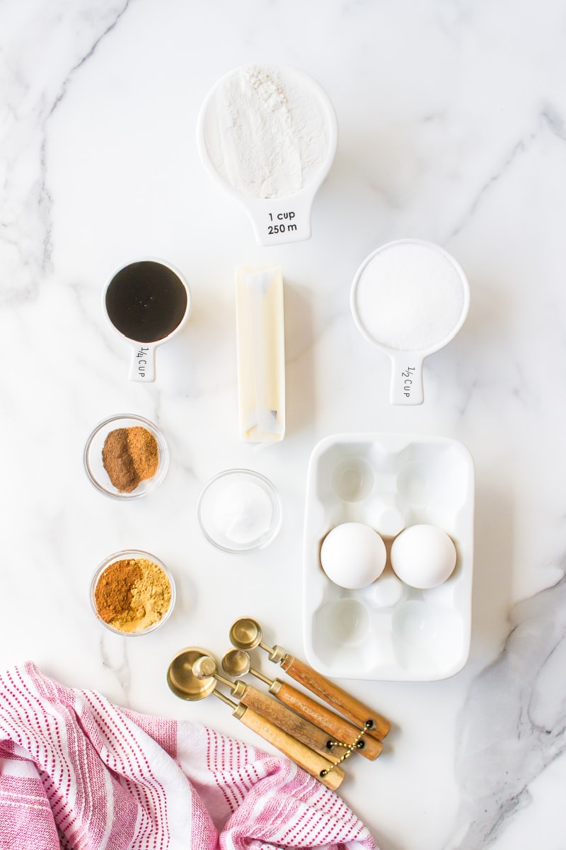 ingredients displayed for making extra crispy gingersnaps