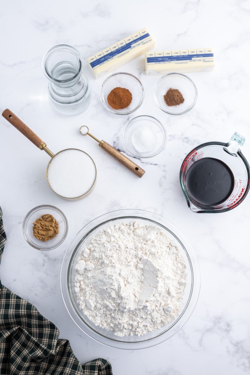 ingredients displayed for making gingerbread people