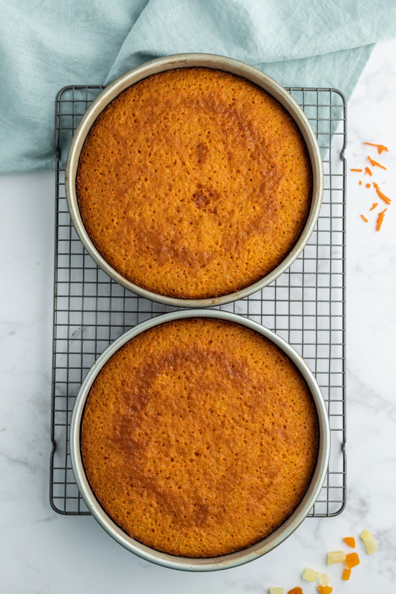 carrot cake in two round cake pans