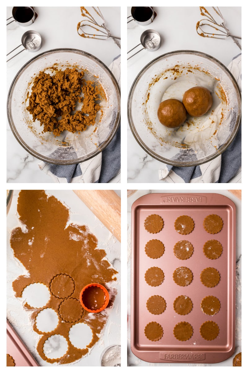 four photos showing how to make gossamer spice cookies