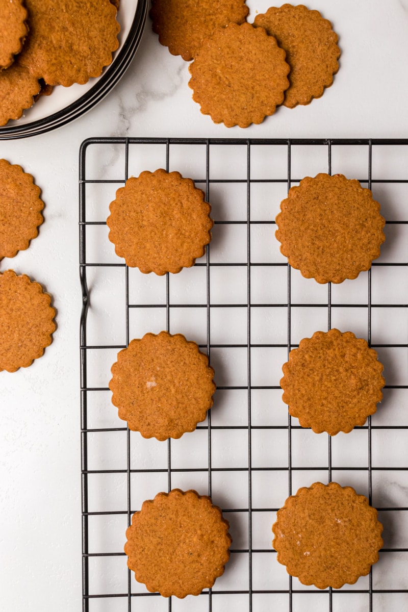 gossamer spice cookies on cooling rack