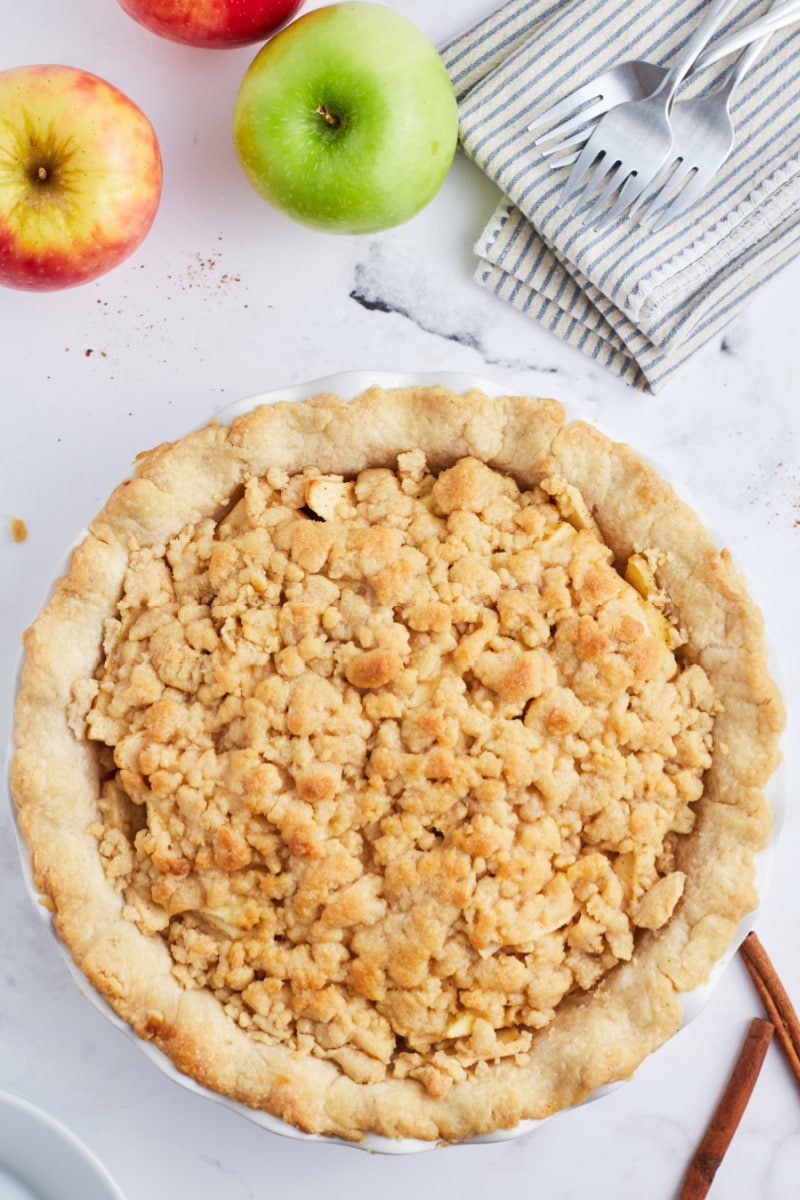 incredible apple pie topped with crumb topping