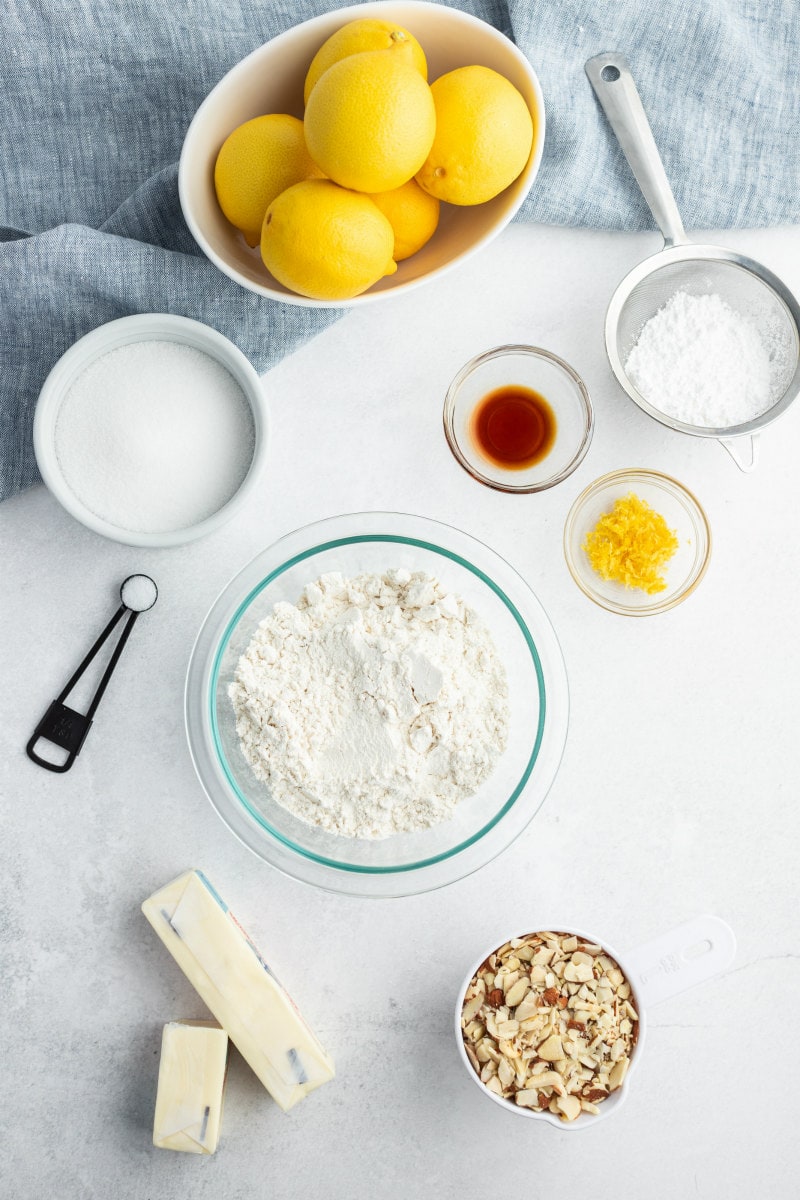 ingredients displayed for lemon almond cookie brittle