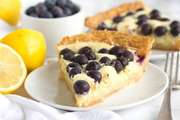 Lemon Blueberry Custard Pie recipe - from RecipeGirl.com