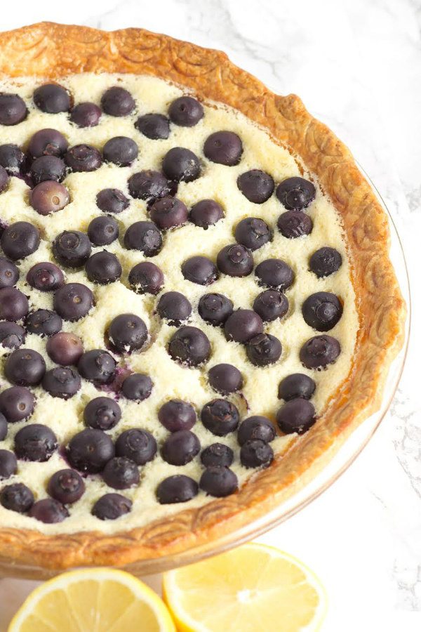 Lemon Blueberry Custard Pie recipe - from RecipeGirl.com