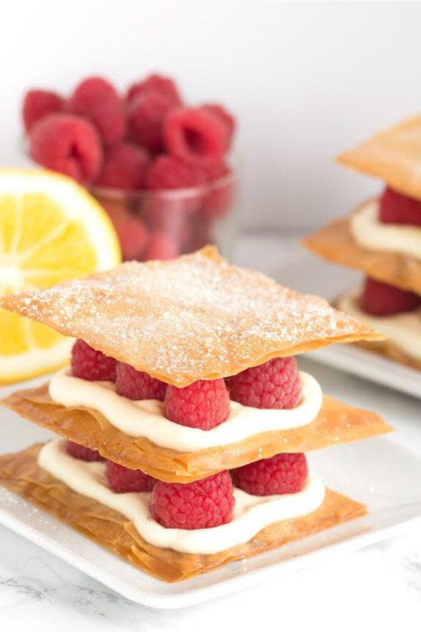 Lemon Cream and Raspberry Phyllo Napoleons Recipe - from RecipeGirl.com