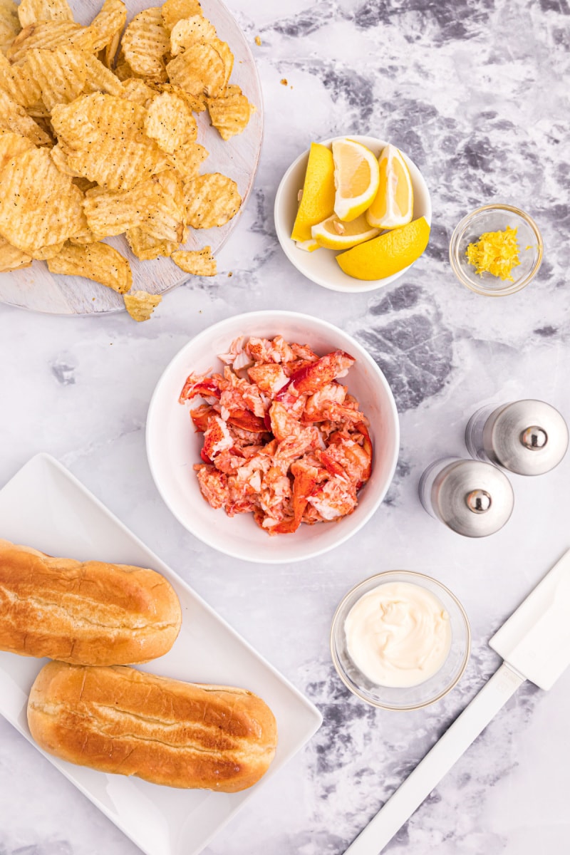 ingredients displayed for making lobster rolls