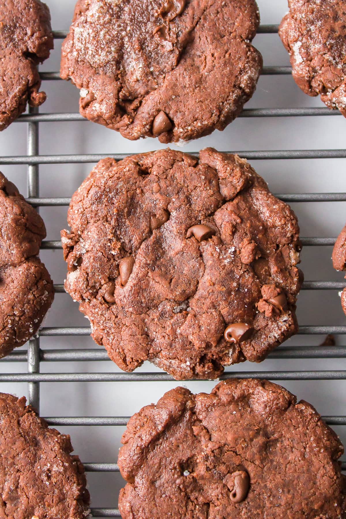 low fat chocolate cookies on cooling rack