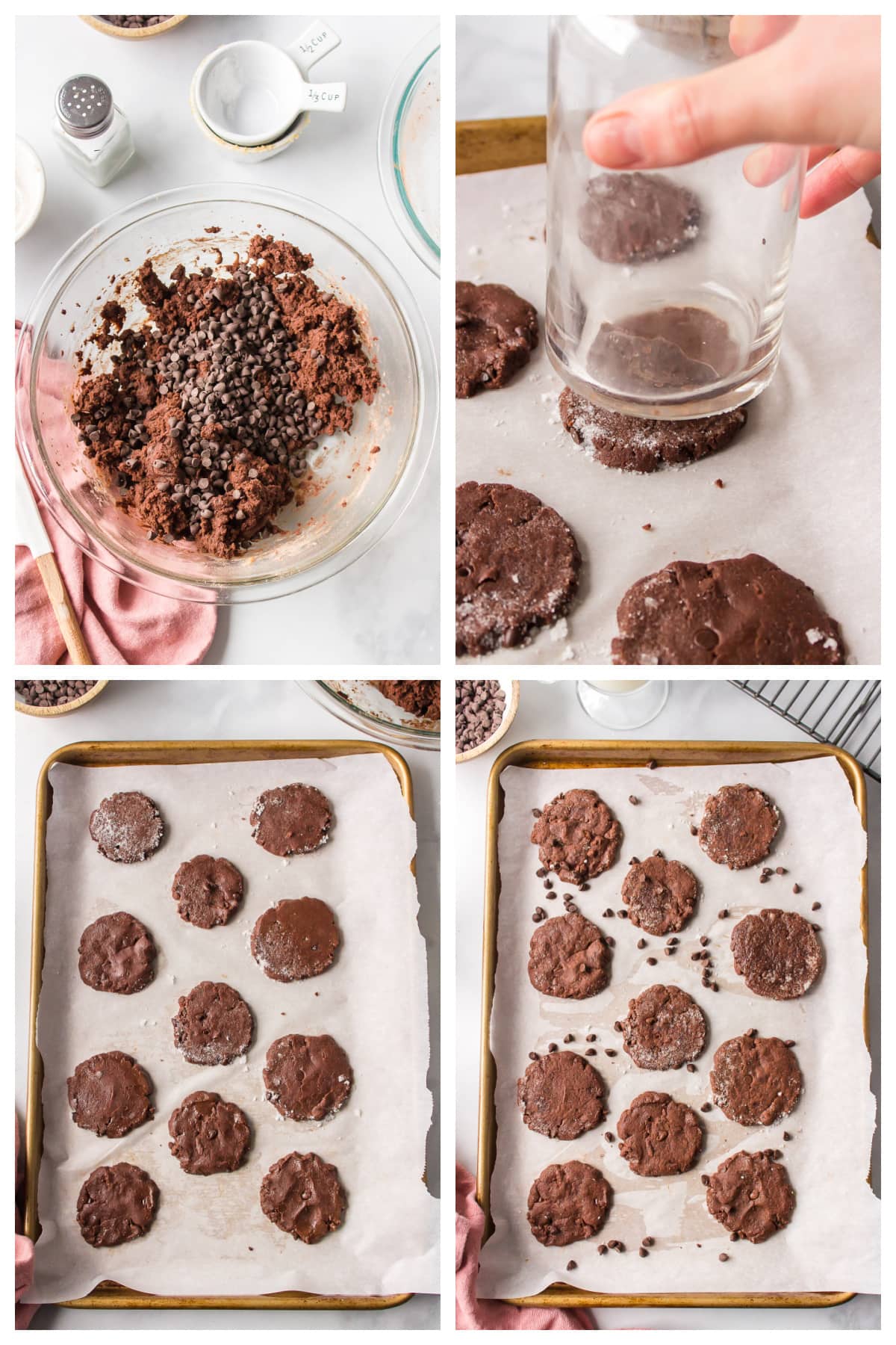 four photos showing how to make low fat chocolate cookies