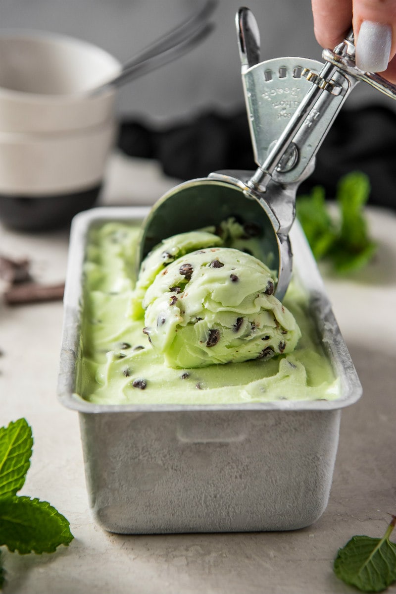 Scooping Low Fat Mint Chocolate Chip Ice Cream