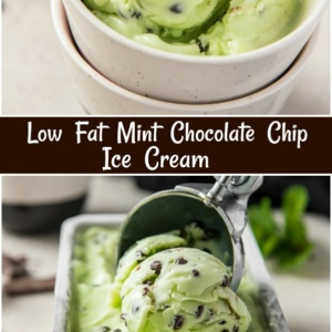 pinterest collage image for low fat mint chocolate chip ice cream