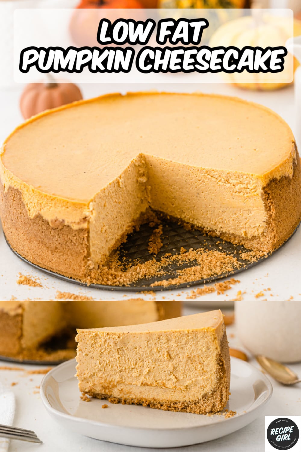 pinterest image for low fat pumpkin cheesecake