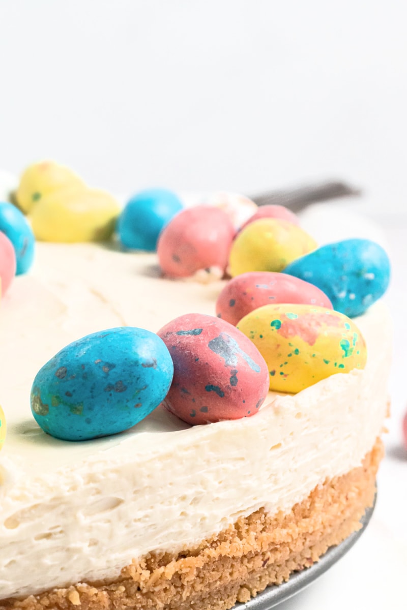 malted mousse cake with easter eggs on top