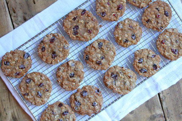 Maple Cranberry Oatmeal Cookies on a cooling rack