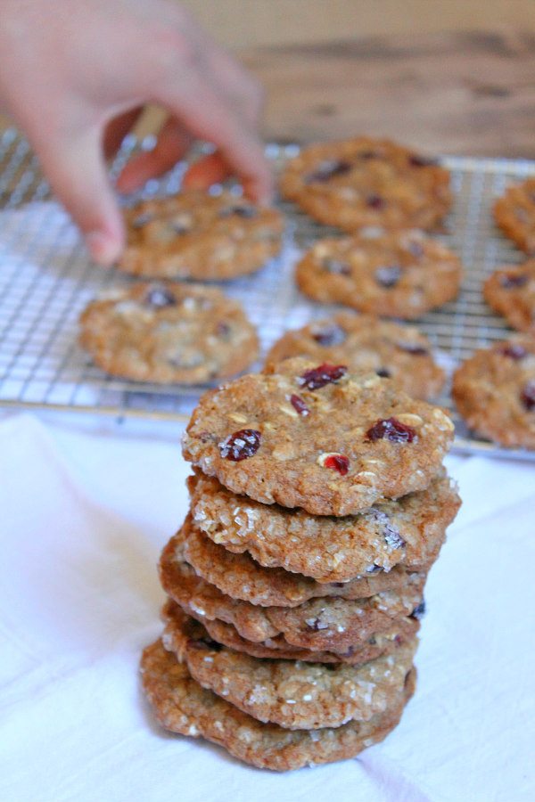 stack of Maple Cranberry Oatmeal Cookies 