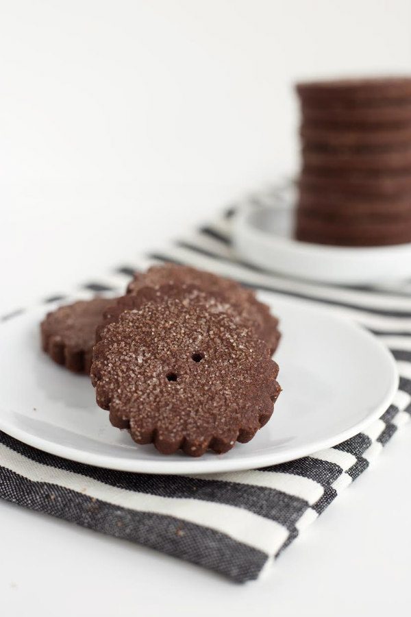 Mexican Chocolate Shortbread Cookies on a white plate