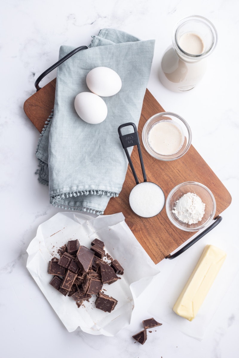 ingredients displayed for making molten chocolate cakes