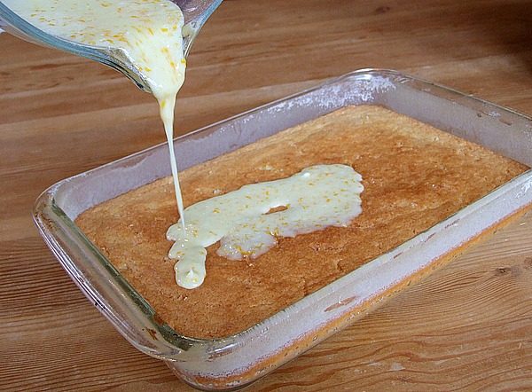 Adding glaze to Paula Deen's Orange Brownies