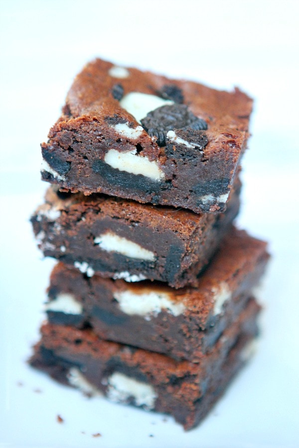 a stack of Oreo Brownies 