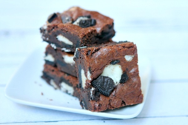 Oreo Brownies on a white plate