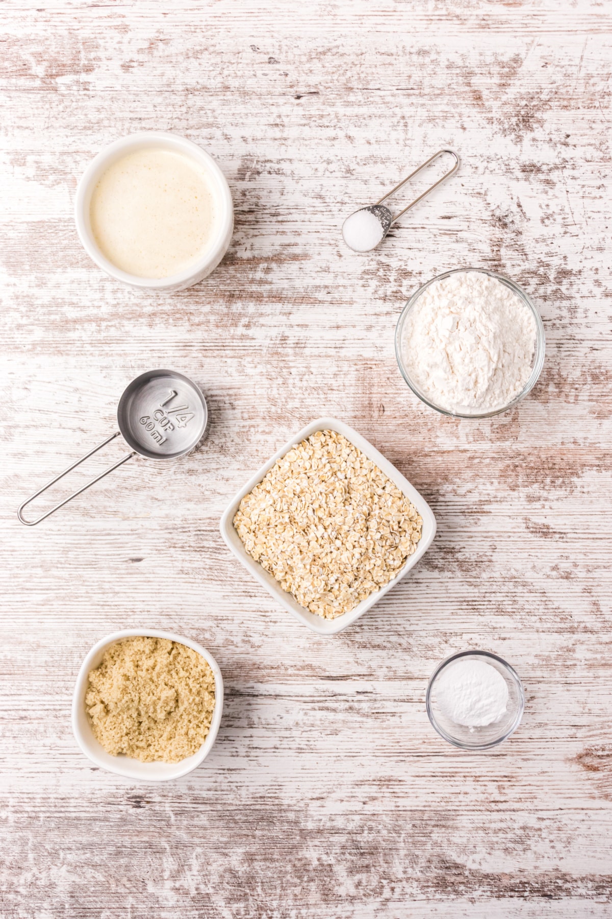 ingredients displayed for making paper bag oatmeal cookies