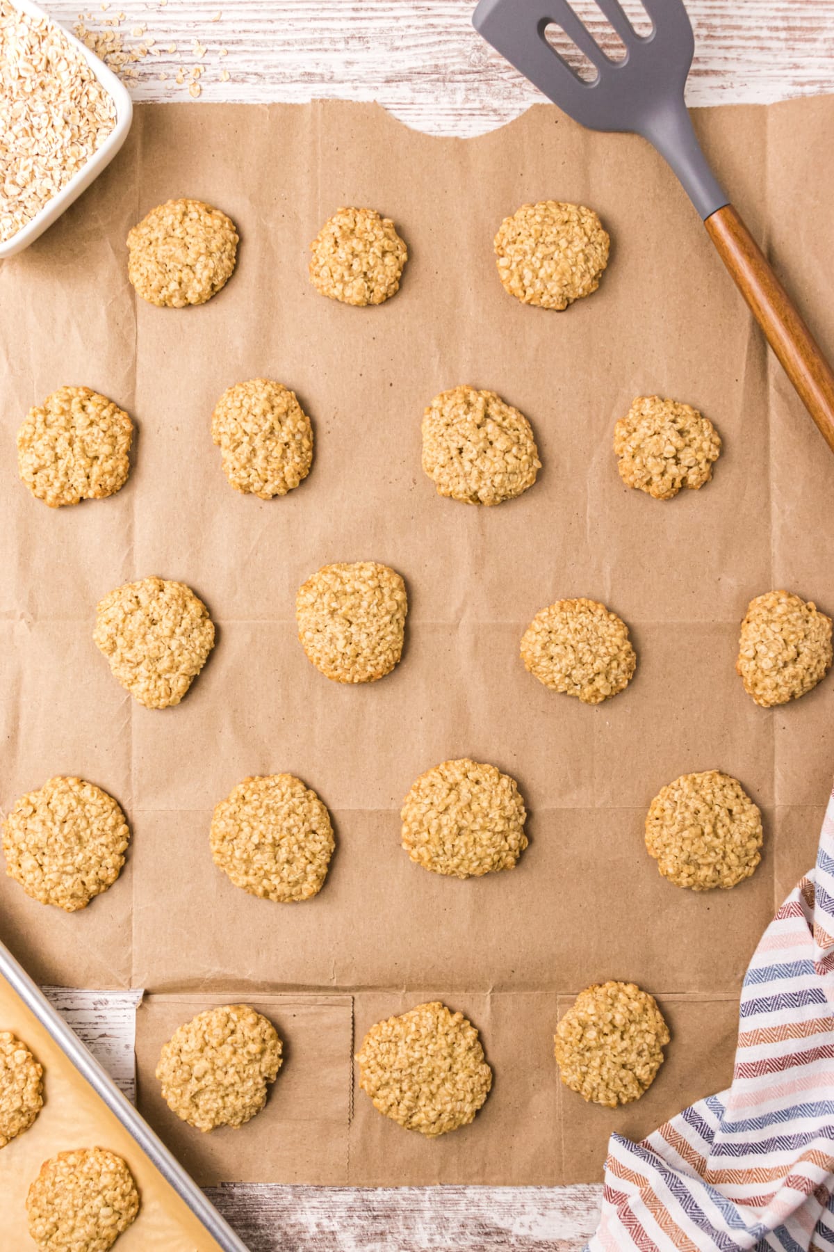 oatmeal cookies cooling on a paper bag