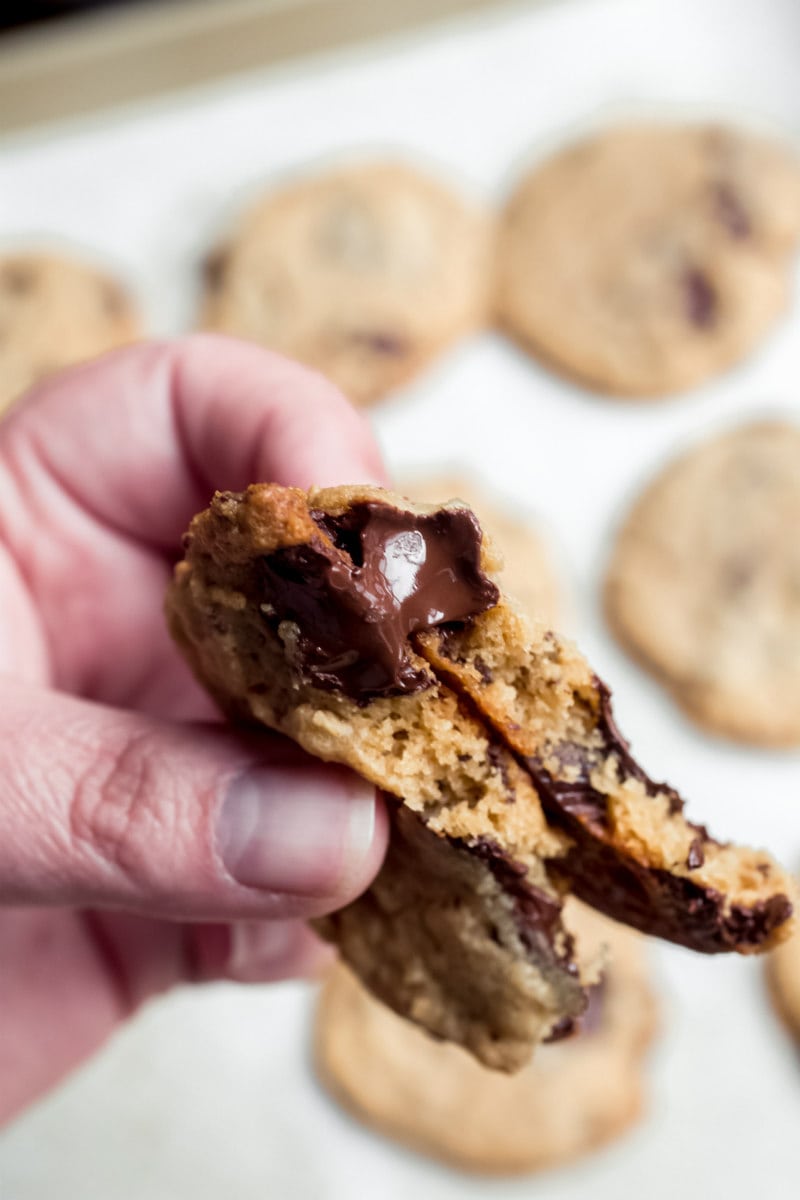 melted chocolate in peanut butter chocolate chunk cookies