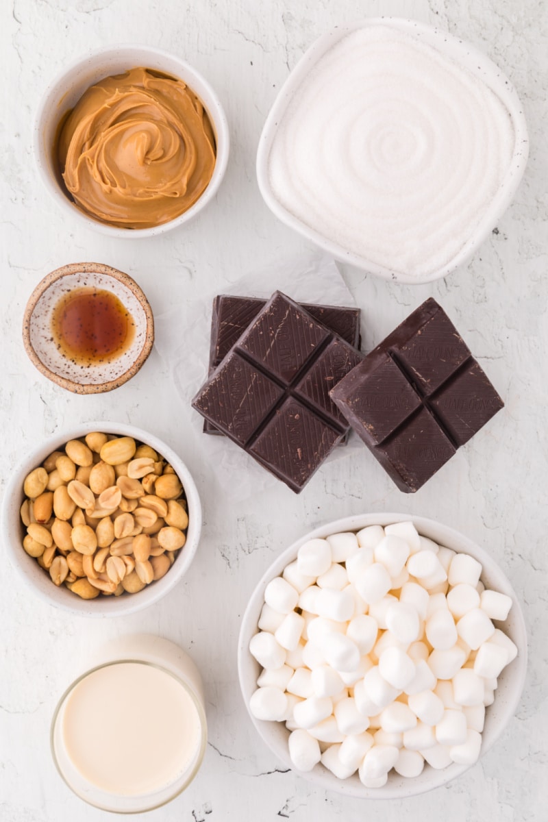 ingredients displayed for making peanut butter chocolate fudge