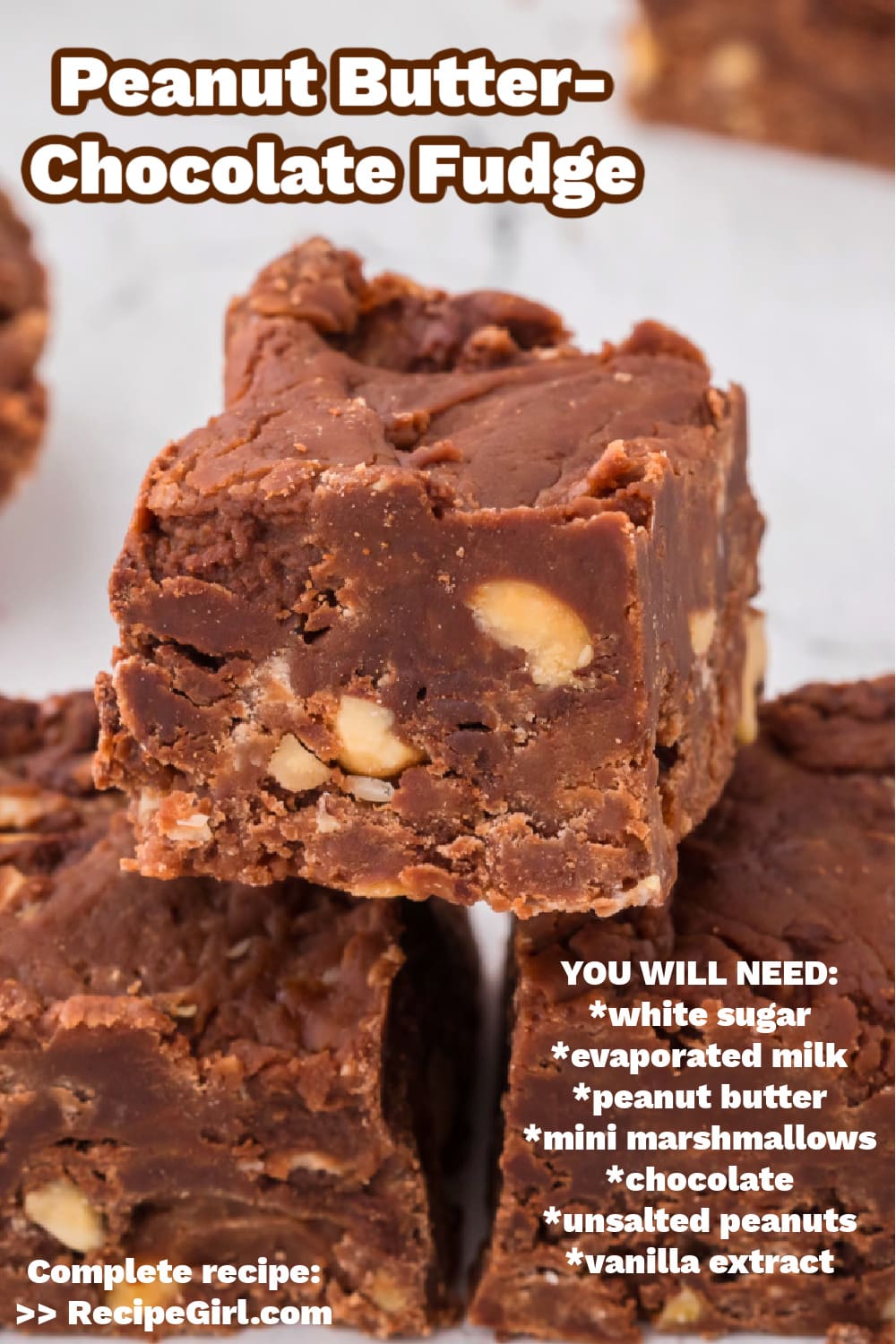 pinterest image for peanut butter chocolate fudge