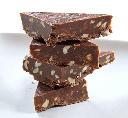 stack of four pieces of fudge