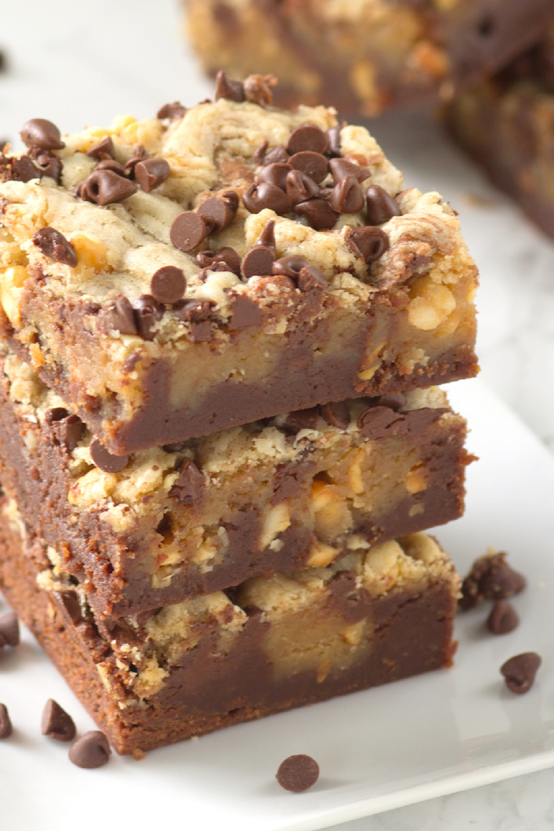 stack of peanut butter swirl brownies