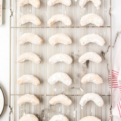 peppermint crescents on a cooling rack