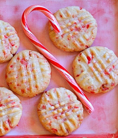 Peppermint Sugar Cookies with a candy cane