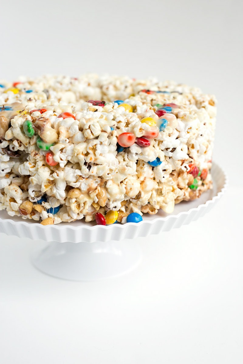 Popcorn Cake recipe from RecipeGirl.com #popcorn #cake #recipe #RecipeGirl Popcorn Cake
