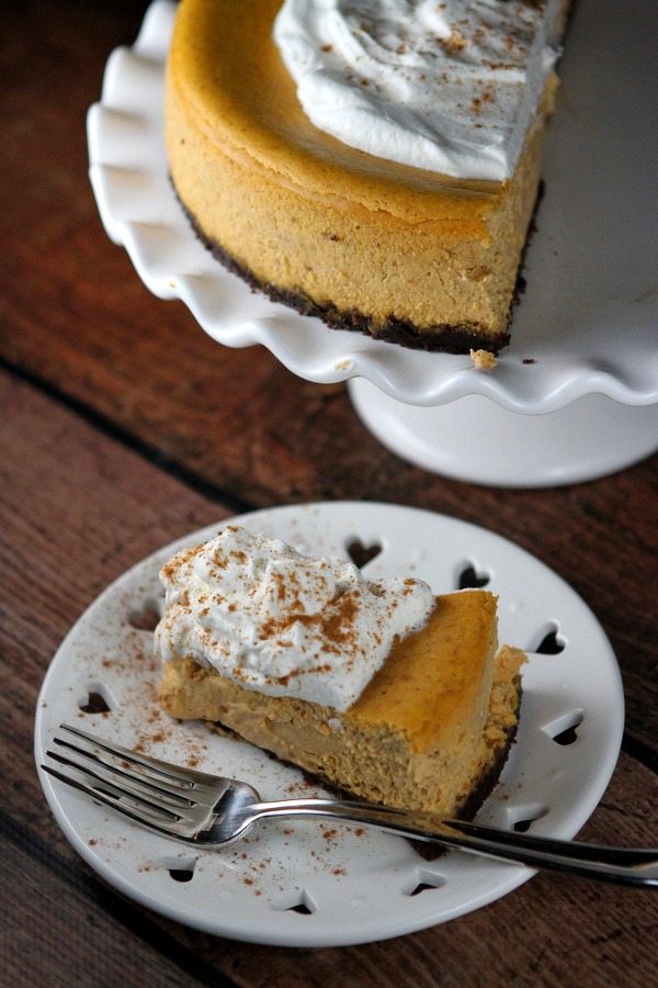 Pumpkin Cheesecake and a slice on a plate