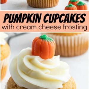 pinterest collage image for pumpkin cupcakes with cream cheese frosting