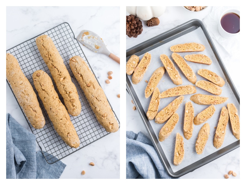 two photos showing making pumpkin biscotti