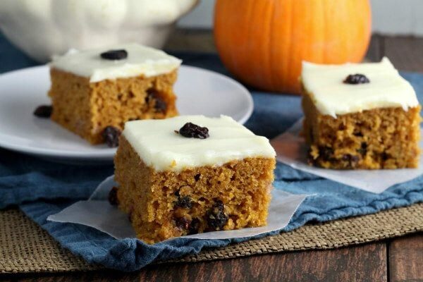 Pumpkin Raisin Bars recipe - from RecipeGirl.com