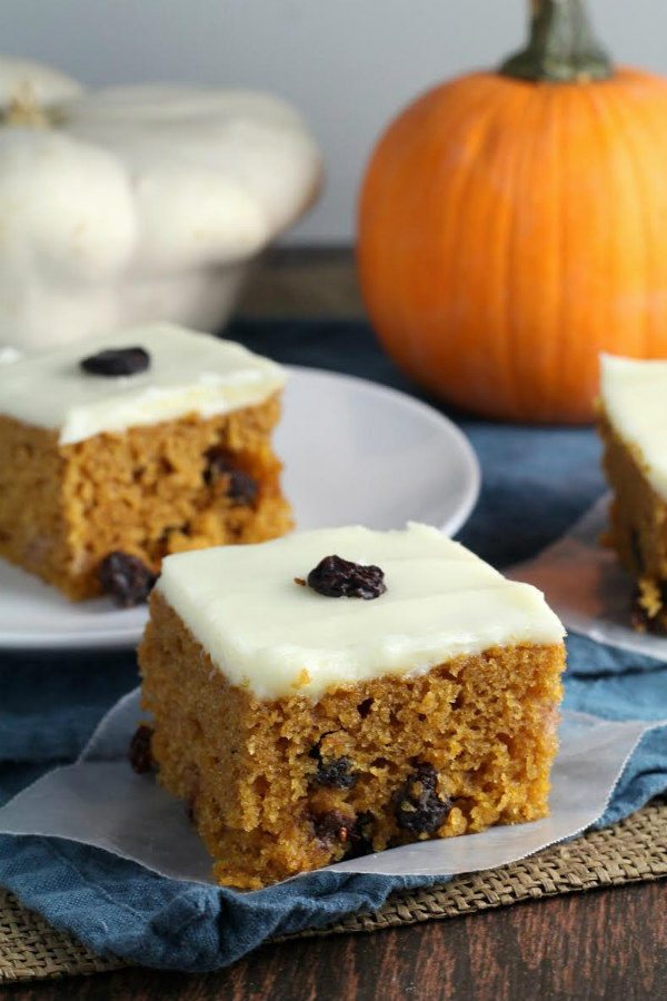 Pumpkin Raisin Bars recipe - from RecipeGirl.com