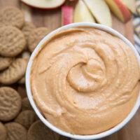 pumpkin spice dip in a bowl served with cookies