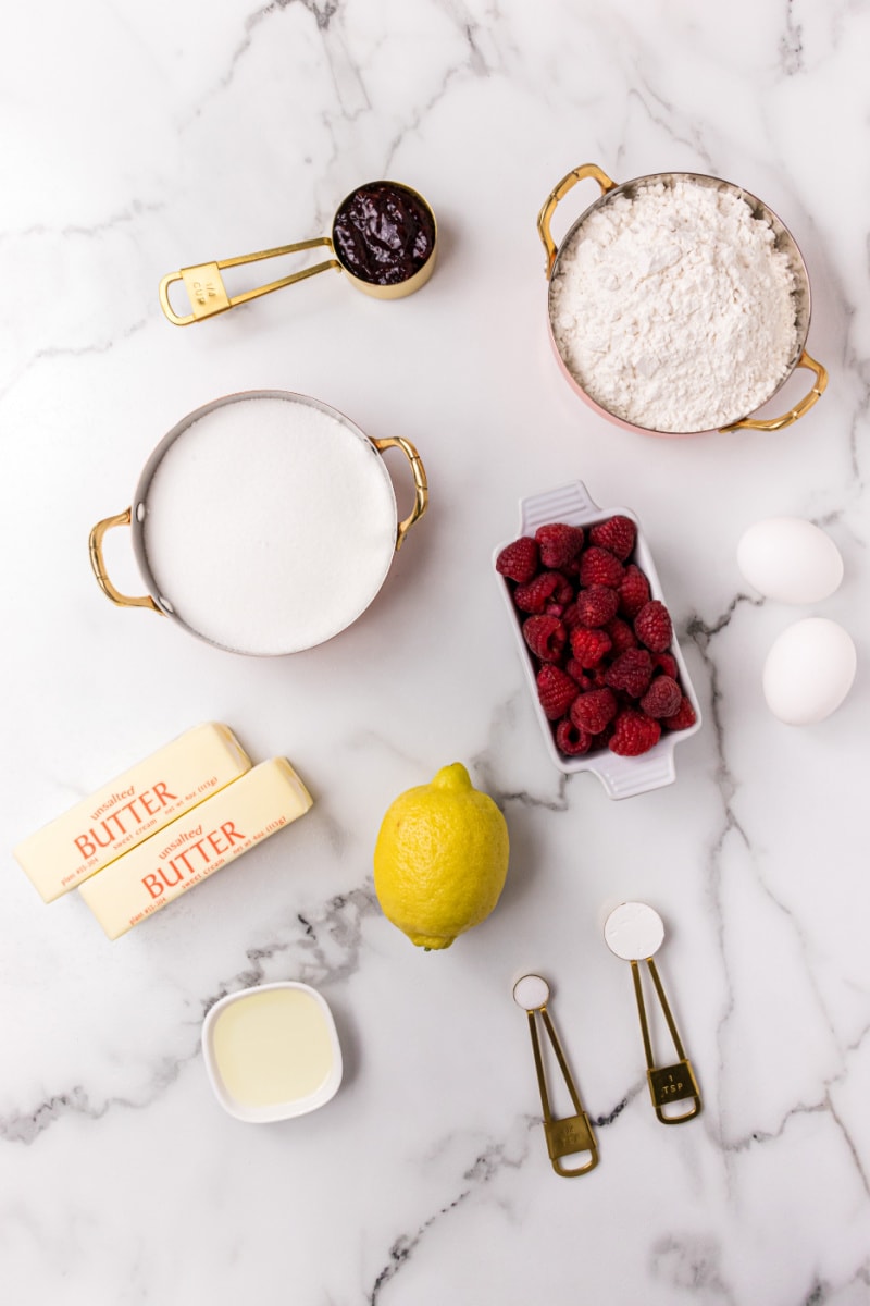 ingredients displayed for making raspberry lemonade biscotti