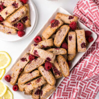 raspberry lemonade biscotti on a platter