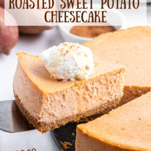pinterest image for roasted sweet potato cheesecake