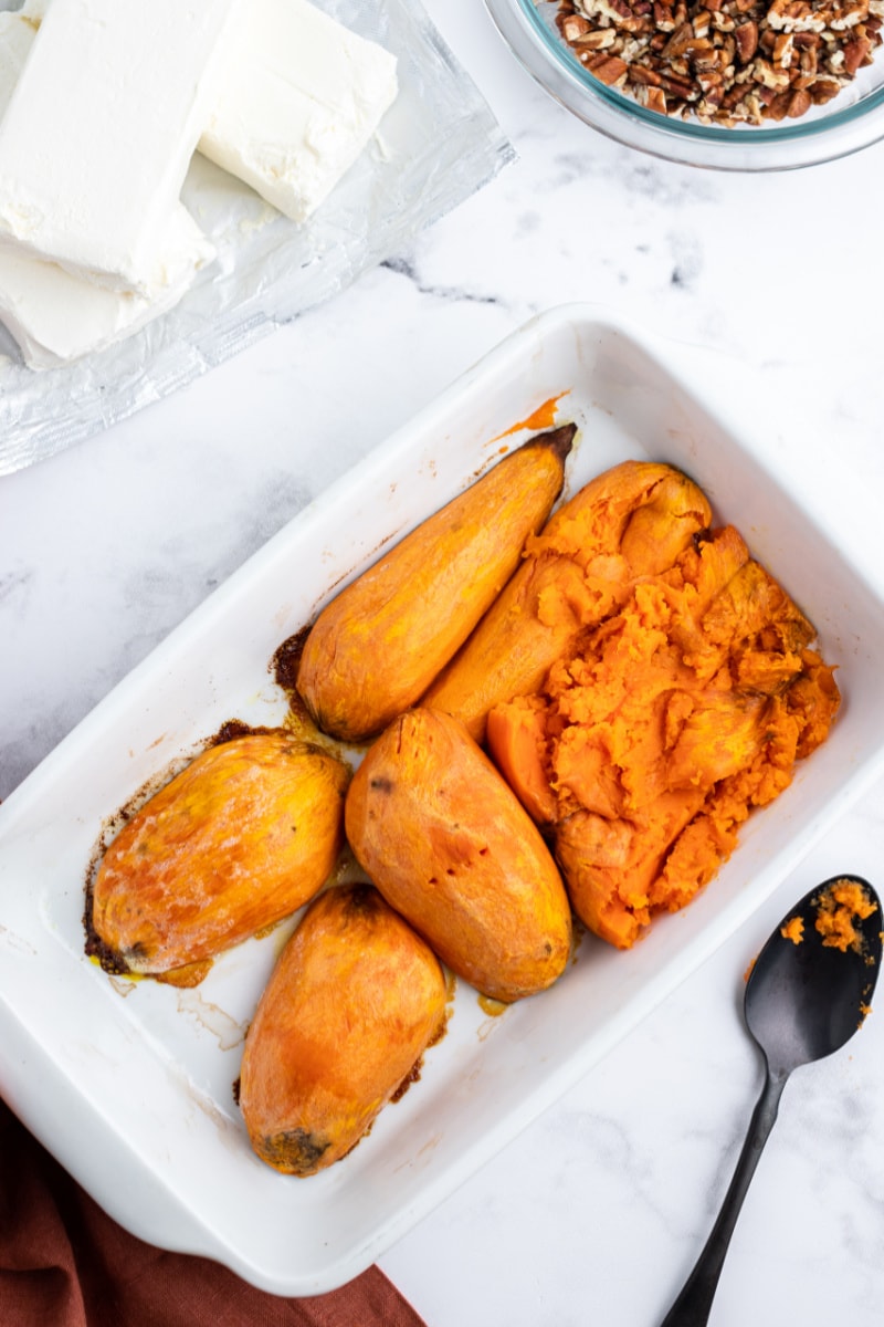 roasted sweet potatoes in pan