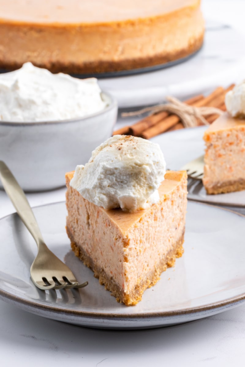 slice of sweet potato cheesecake on a plate