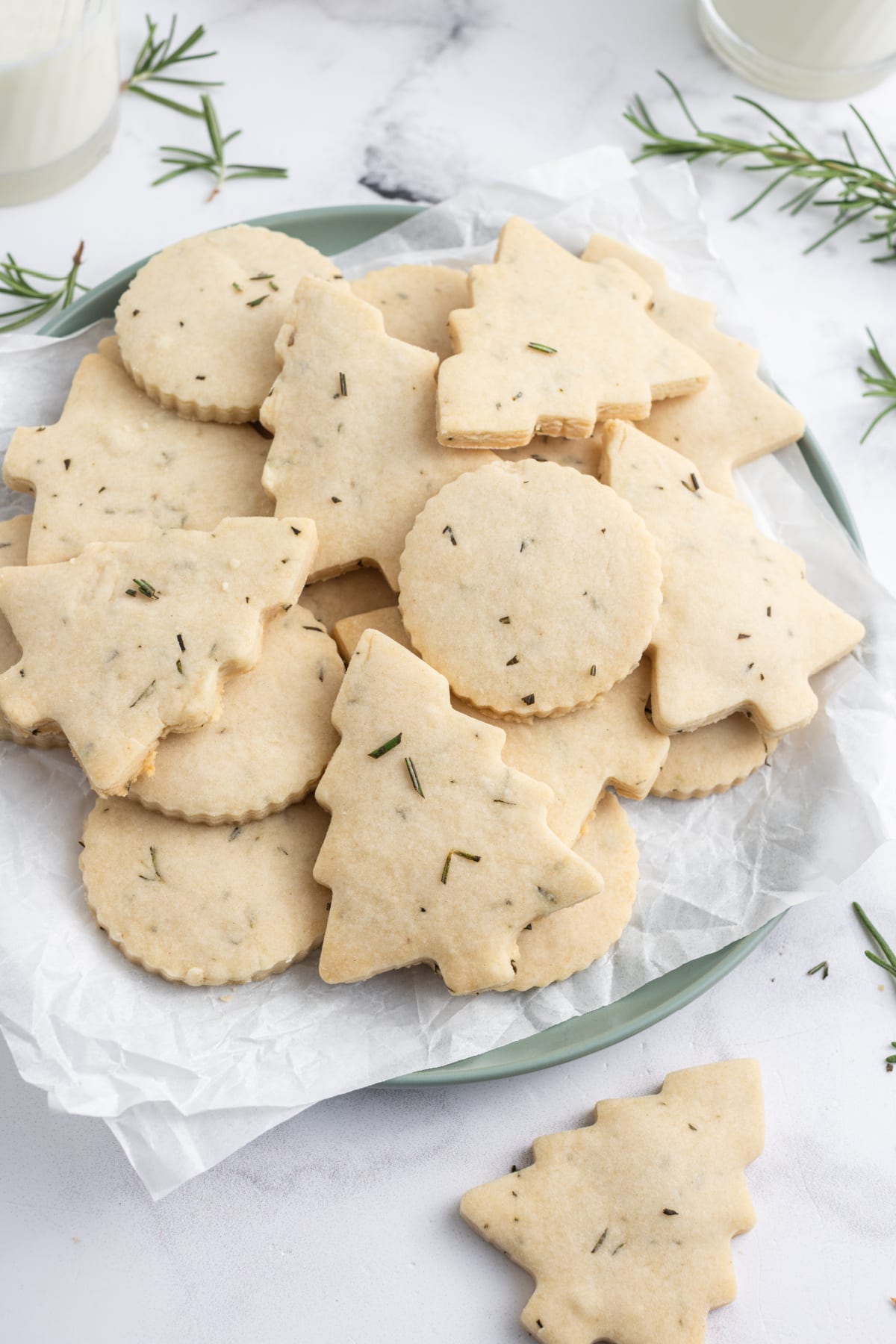 rosemary shortbread cookies on a platter
