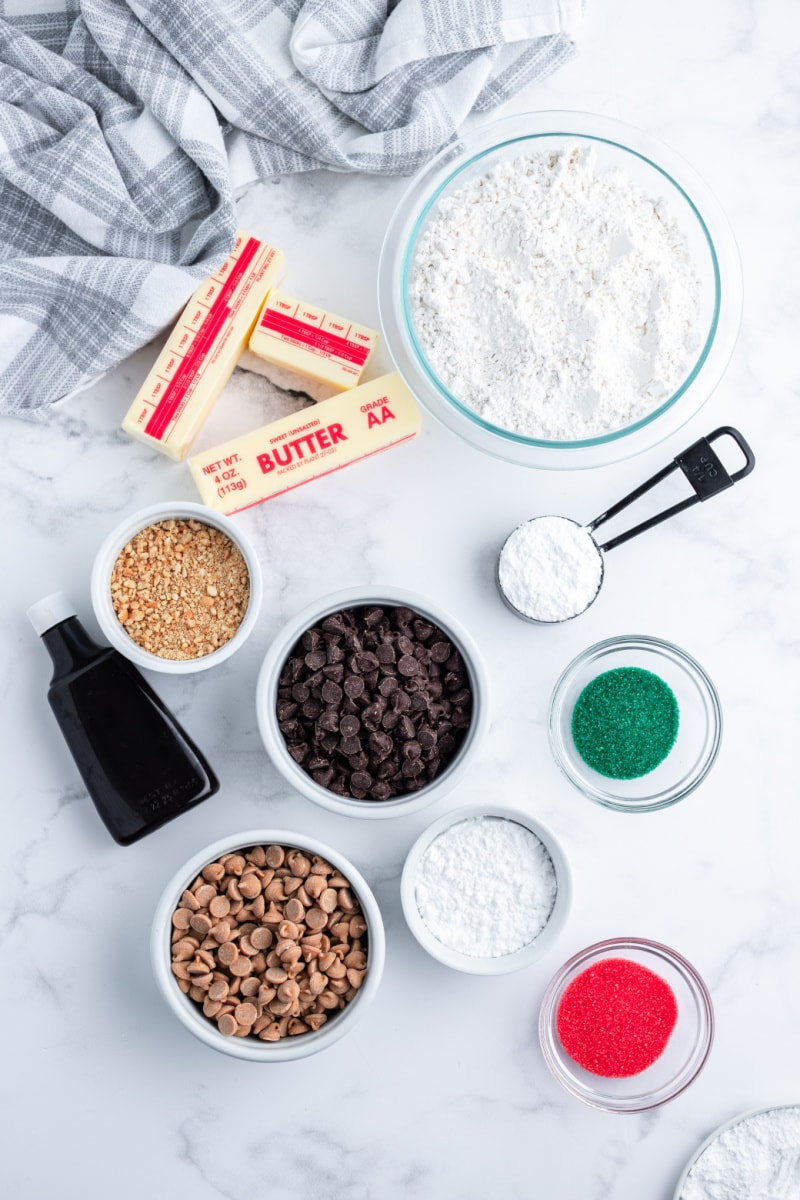 ingredients displayed for making snowball cookies